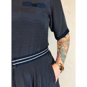 1980’s Silk Navy Polka Dot Dress with Pockets